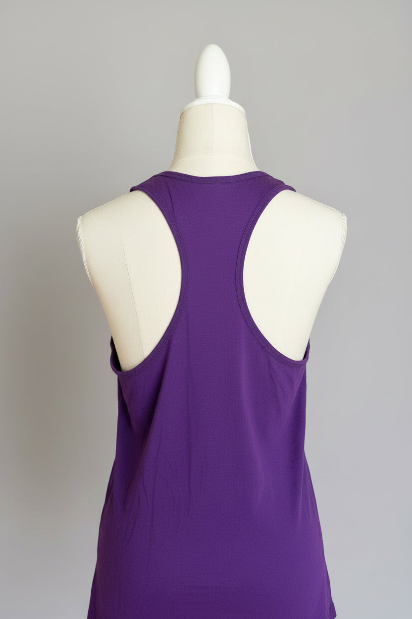 Back of purple racerback tank top